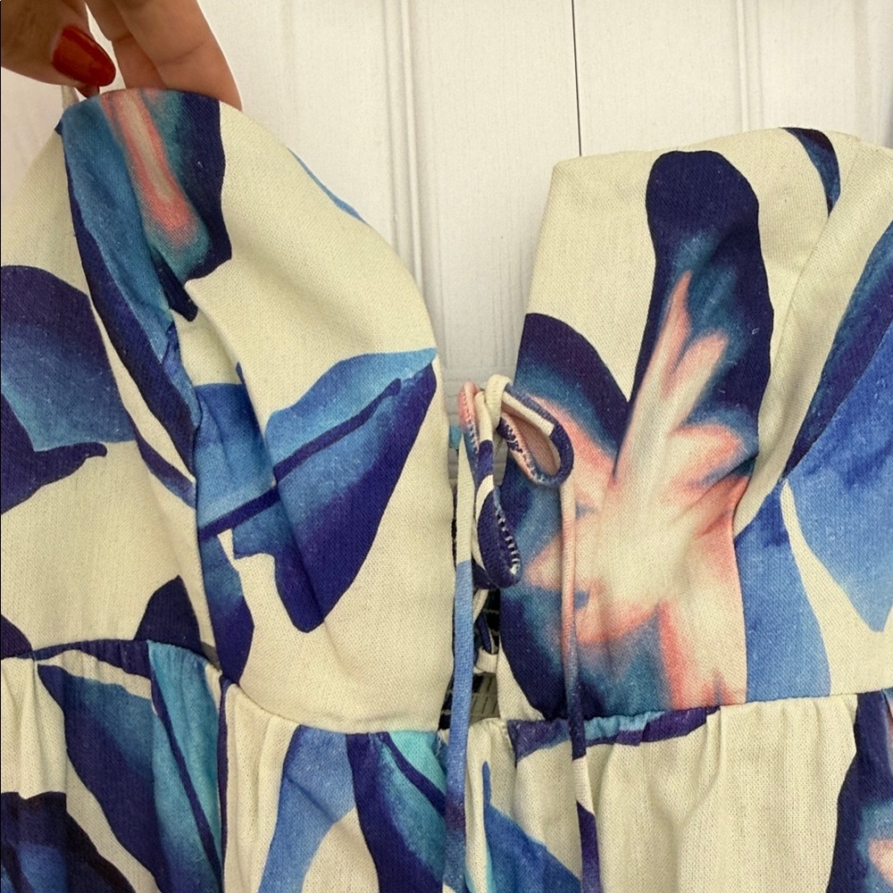 FARM Rio Tropical Leaf Maxi Dress in Blue and Pink - Picture 2 of 8